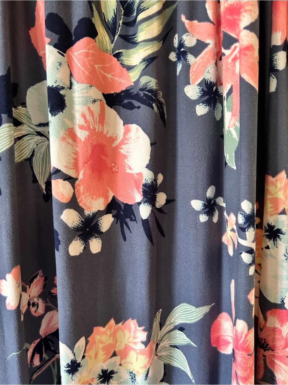 Derek Heart Navy Floral Maxi Dress Spaghetti Strap Elastic Waist - Size Small - Picture 9 of 15